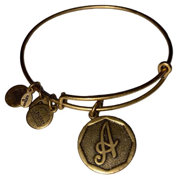 Alex and Ani Letter A Adjustable Initial Charm Bracelet Matte Goldtone Hardware - Picture 1 of 6